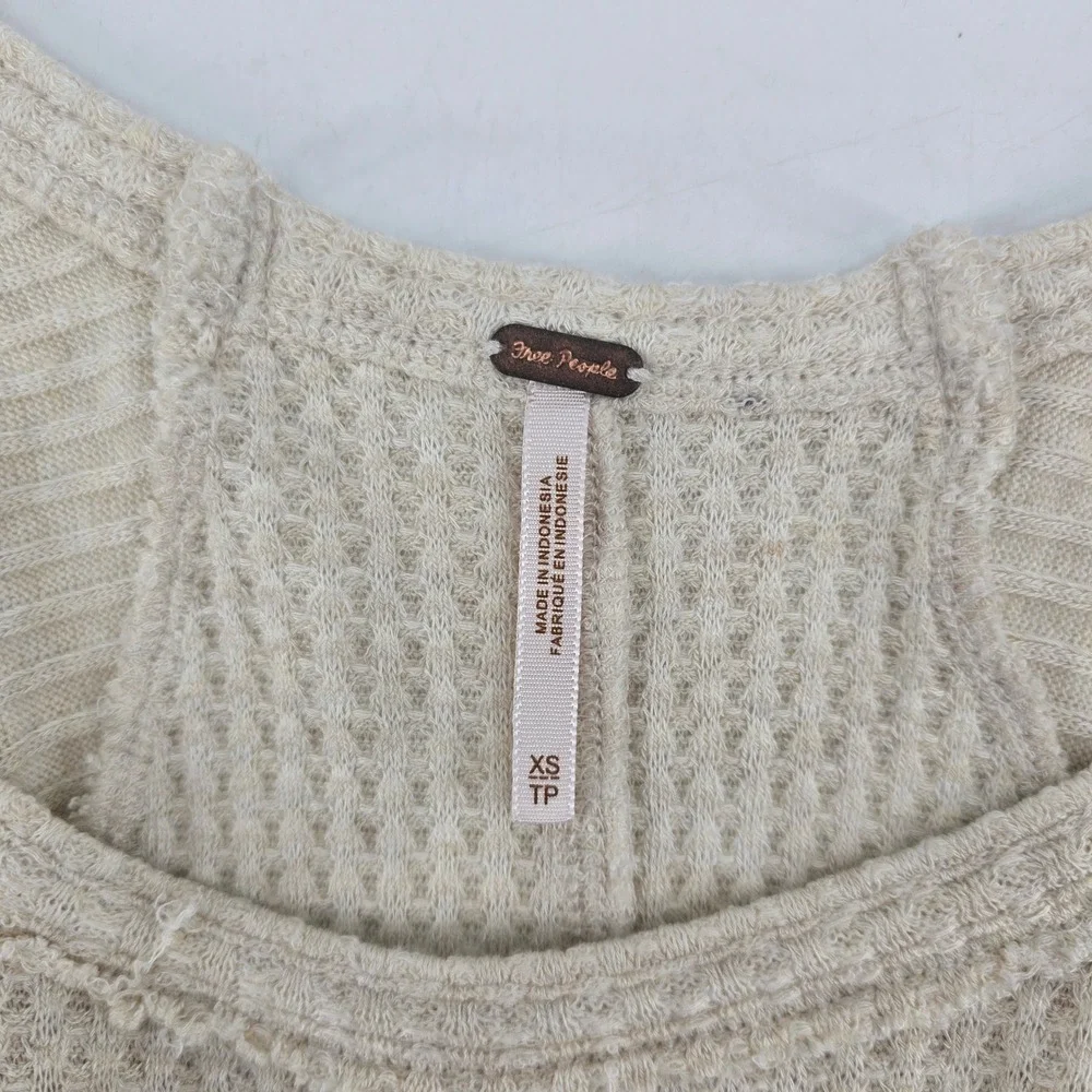 Free People Ventura Waffle Knit Thermal XS Ivory Cream High Low Tunic Top